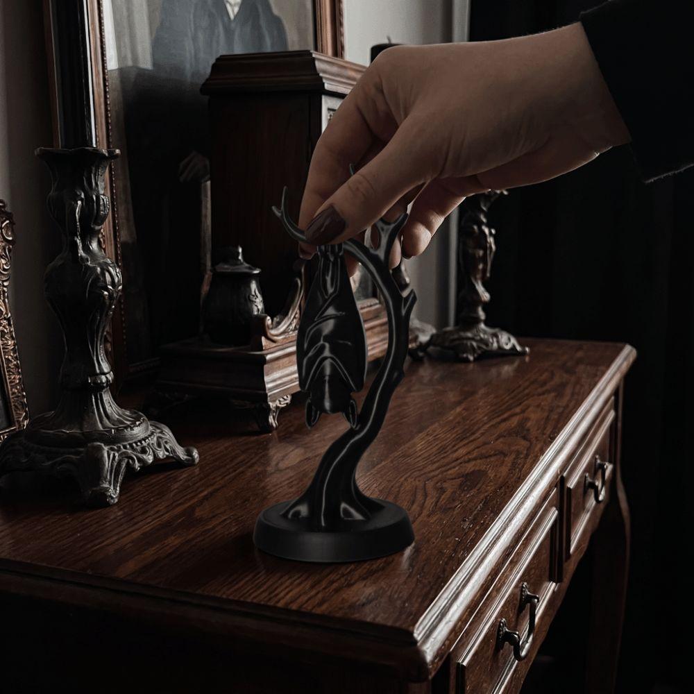 3D Printed Hanging Bat Branch Statue Black Gothic Tabletop Decor Sculpture  Home Decor