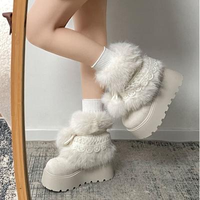 Height-increasing Retro Fair Island Cotton Shoes, Warm, Thickened Thick-soled Plush, Fluffy Winter Snow Boots for Women