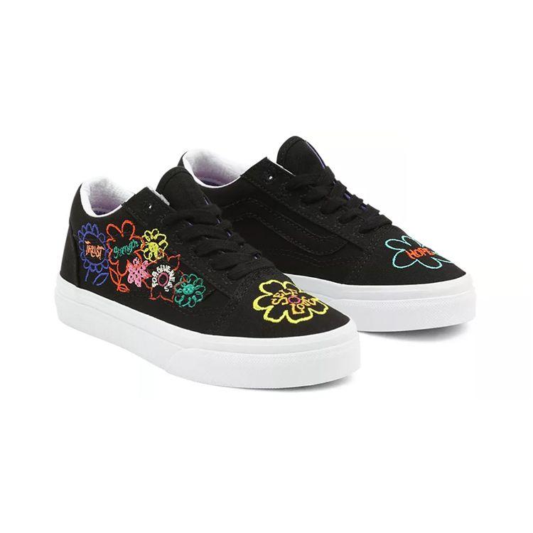 Vans Old Skool Canvas Comfortable Versatile Durable Lightweight Low Top Kids Skate Shoes Kids Sneaker Black Multicolor VN000W9T8BC