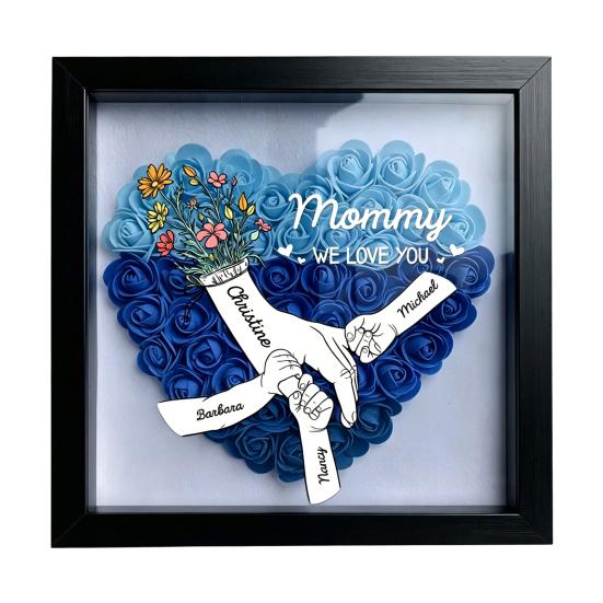 

Personalized Mommy I Love You Flower Shadow Box Custom Names Holding Hands Frame Gifts for Mom Grandma from Daughter or Son on Mother s Day S A чорний