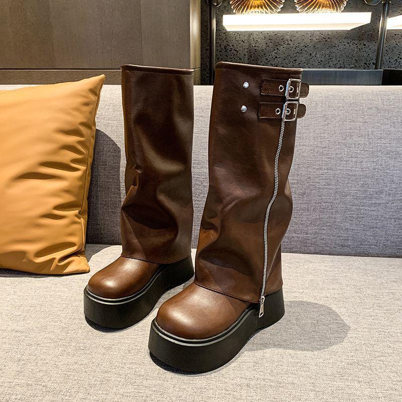 

European long boots women s thin knight boots 2024 new spring and autumn versatile small thick-soled heightening long boots 40