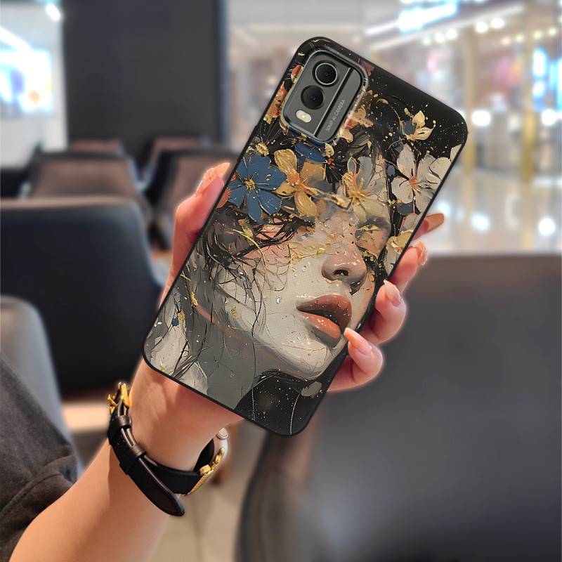 Cute Anti-dust Phone Case For Nokia C32 Waterproof Flower Back Cover Full Wrap Dirt-resistant Durable Protective TPU