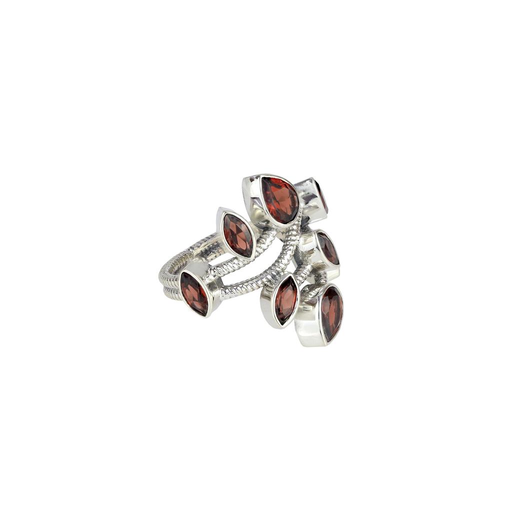 Sterling Silver Garnet Ring: Handmade Twisted Wire Design