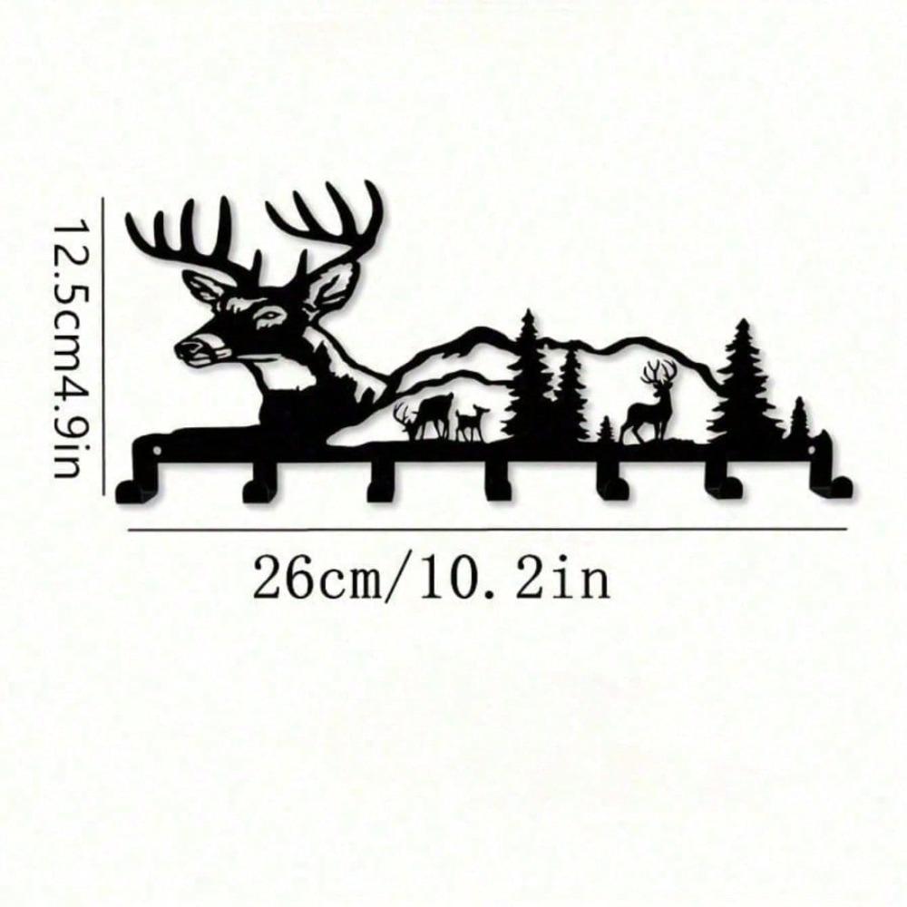 Bohemian Deer Key Holder Wall Organizer 5 Hooks for Keys Coats Hats Nature Farmhouse Cottage Christmas Gift