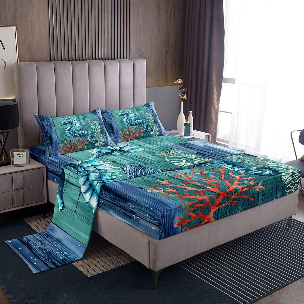 Ocean Animal Shark Pattern Bed Hat Four-Piece Bedding Set Bedroom Dormitory Bedding Decoration