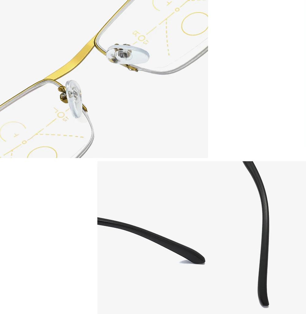 Ultralight Progressive Reading Glasses for Women Men Half-rim Rectangle +0.75 to +4 Multifocus Clear Vision