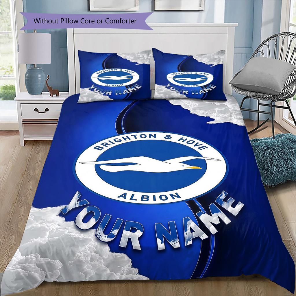 Brighton Hove Albion Custom Name Pattern Bedding Quilt Set Quilt Cover Pillowcase Home Birthday Gift(1 * Duvet Cover + 2 * Pillowcase, Without Core)
