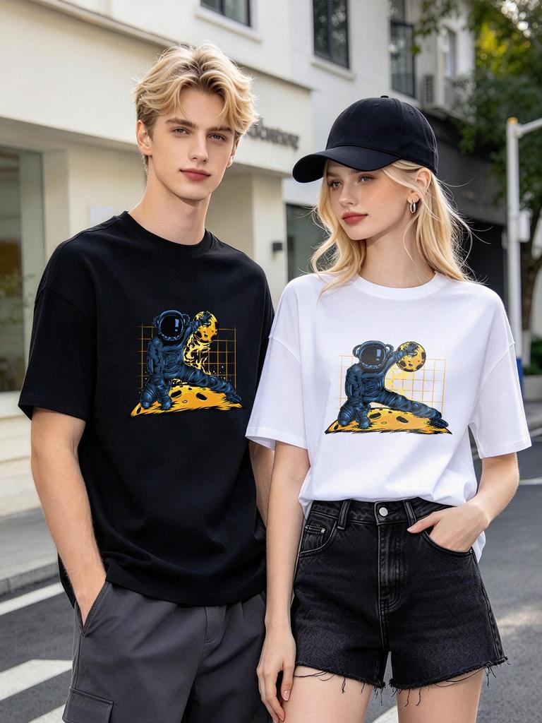 Casual Astronaut Print Soft Unisex Fashion Street Daily Top Tee