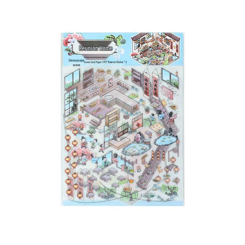 3D Stereo DIY Collage Landscape Stickers - Frosted PET Die-Cut for Journaling & Miniature Scenes