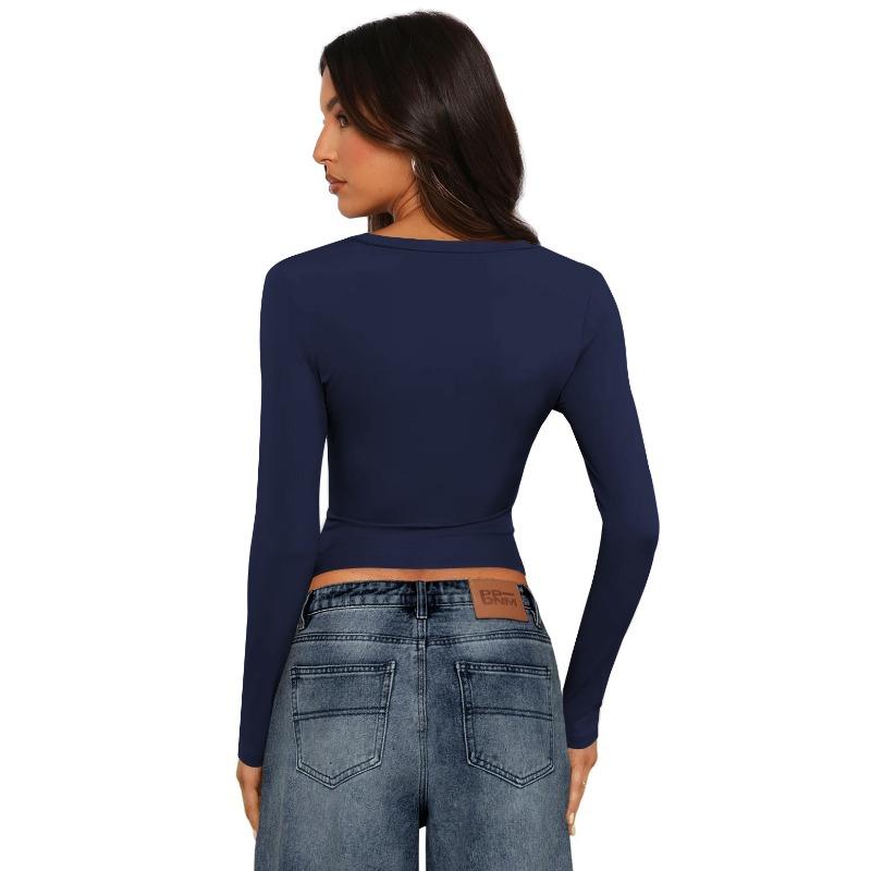 Women's Tight Round Neck Sexy Hottie Nude Single Wear Long Sleeve Top