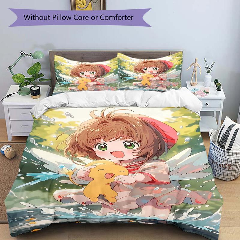 

3pcs Anime Sakura and the Elf Printed Quilt Set - Soft and Comfortable Quilt Cover for Bedroom, Guest Room and Dormitory Decorative Bedding 135cm*200cm