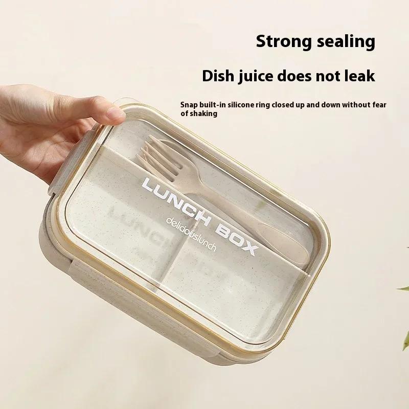 High-capacity Lunch Box Portable Wheat Stalk Students Office Worker Bento Box Microwave Oven Lunch Box with Tableware Soup Bowl