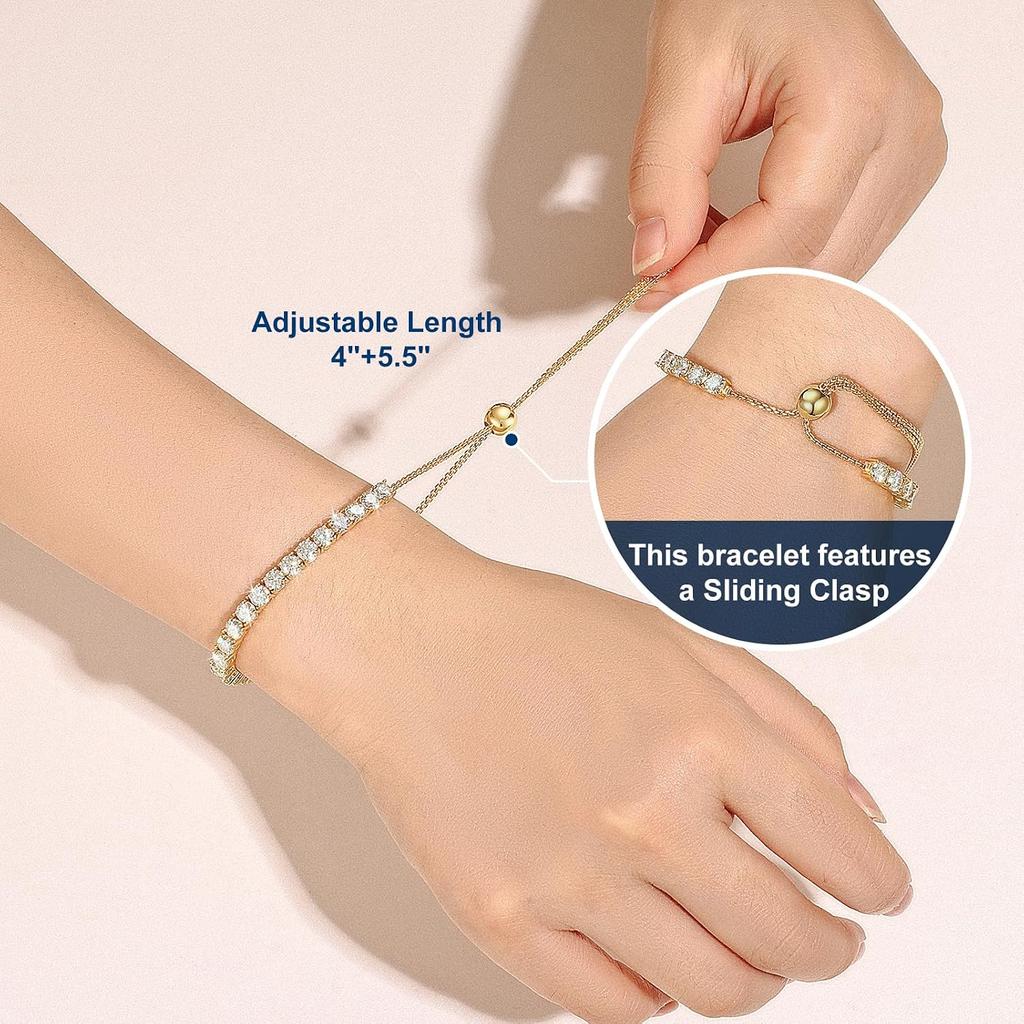 Moissanite Tennis Bracelet 1.79ct-8.69ct Adjustable Bracelet for Women 18K White Gold Plated S925 Sterling Silver Tennis Bracelet D Color VVS1 Round