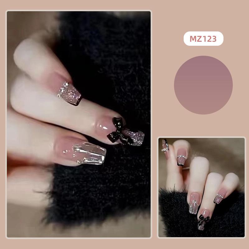 

24 Black Gradient Butterfly Rhinestone Press-On Nails - Exquisite Wearable Nail Patches Bling Manicure Set Glue Version