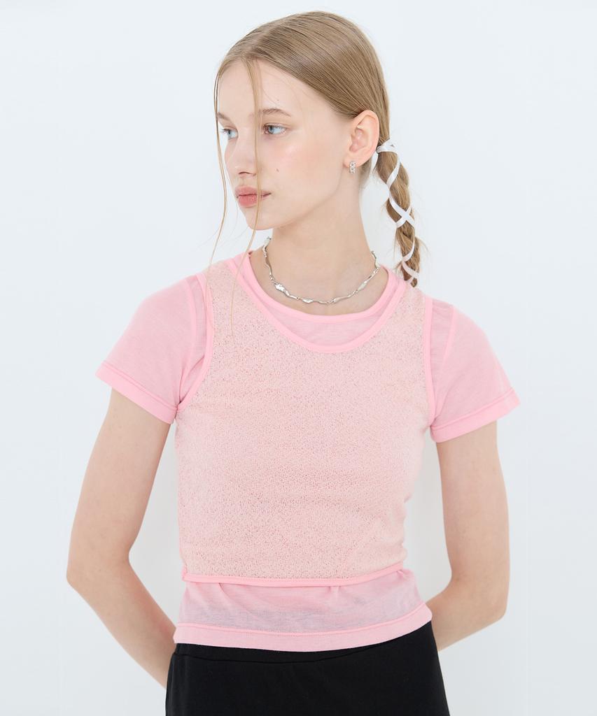 LARTIGENT L4 Ribbon Layerd T-Shirt(Pink)