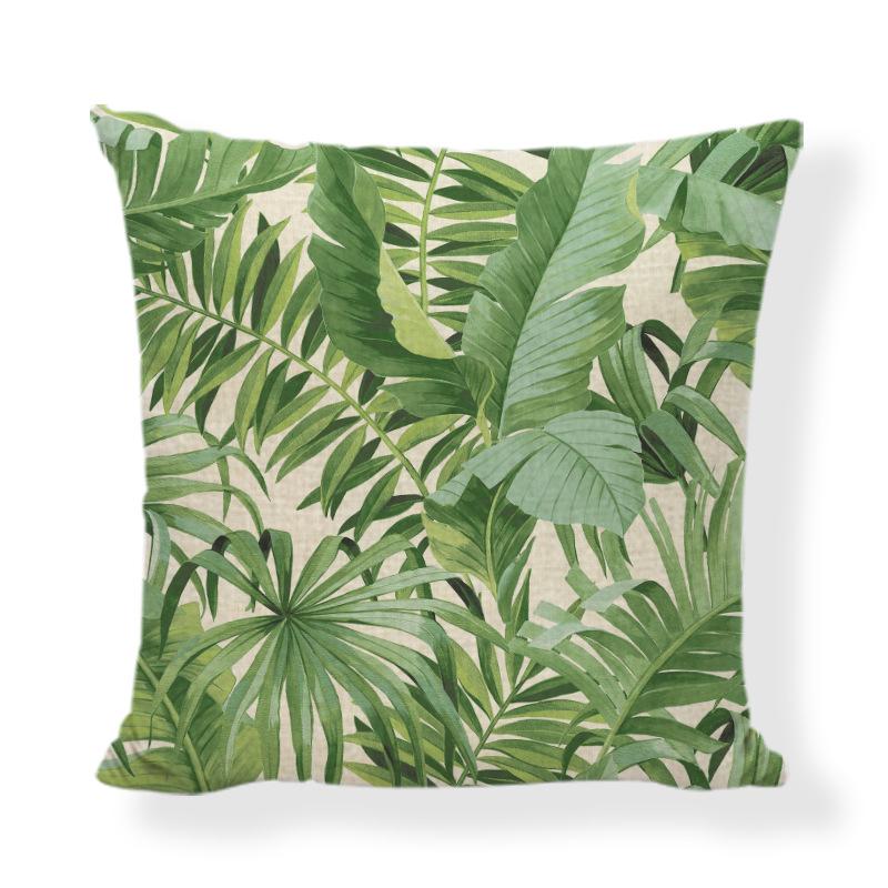 Nordic Green Plant Leaf Pattern Linen Pillow Cushion Cover For Sofa Bed Car Nap Support Large Backrest Pillowcase 45 x 45cm 980₽