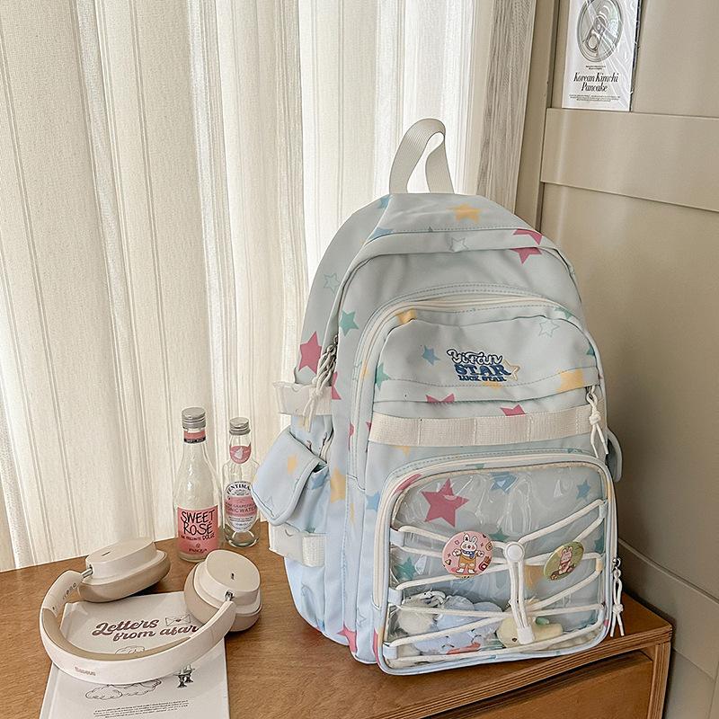 College style backpack women's new Japanese ins cute bar pain bag large capacity backpack junior high school schoolbag tide