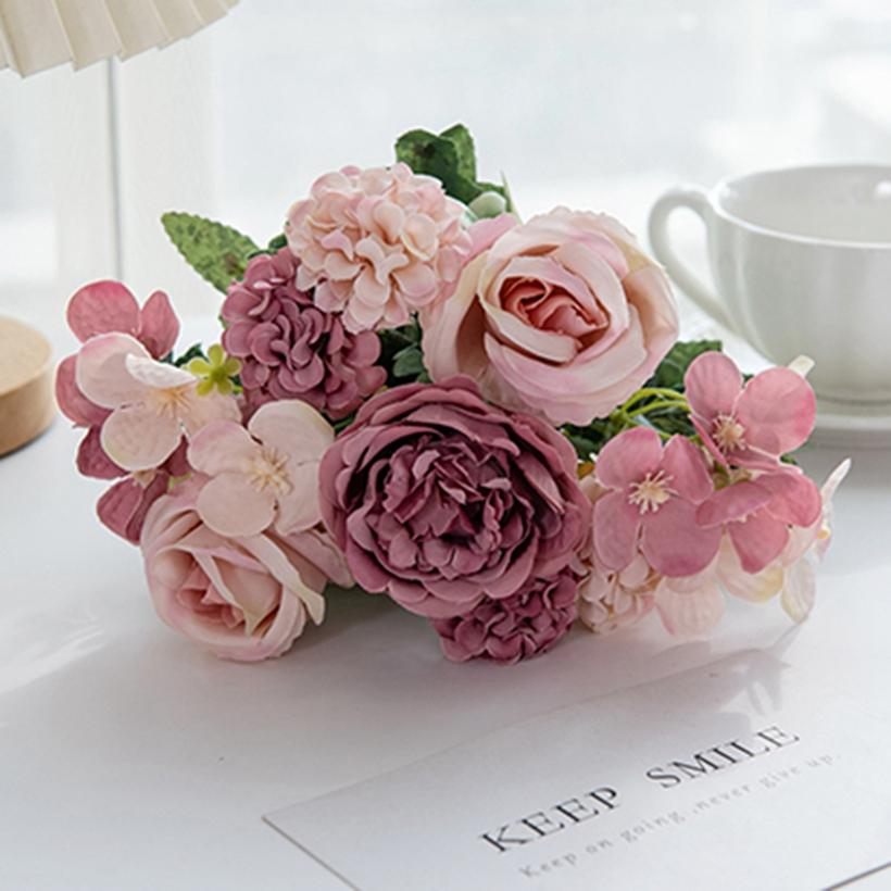 Artificial Flower Silk Peony Rose Hydrangea Wedding Bouquet Garden Arch Festival Wreath Decoration Floral Arrangement Cheap Prop