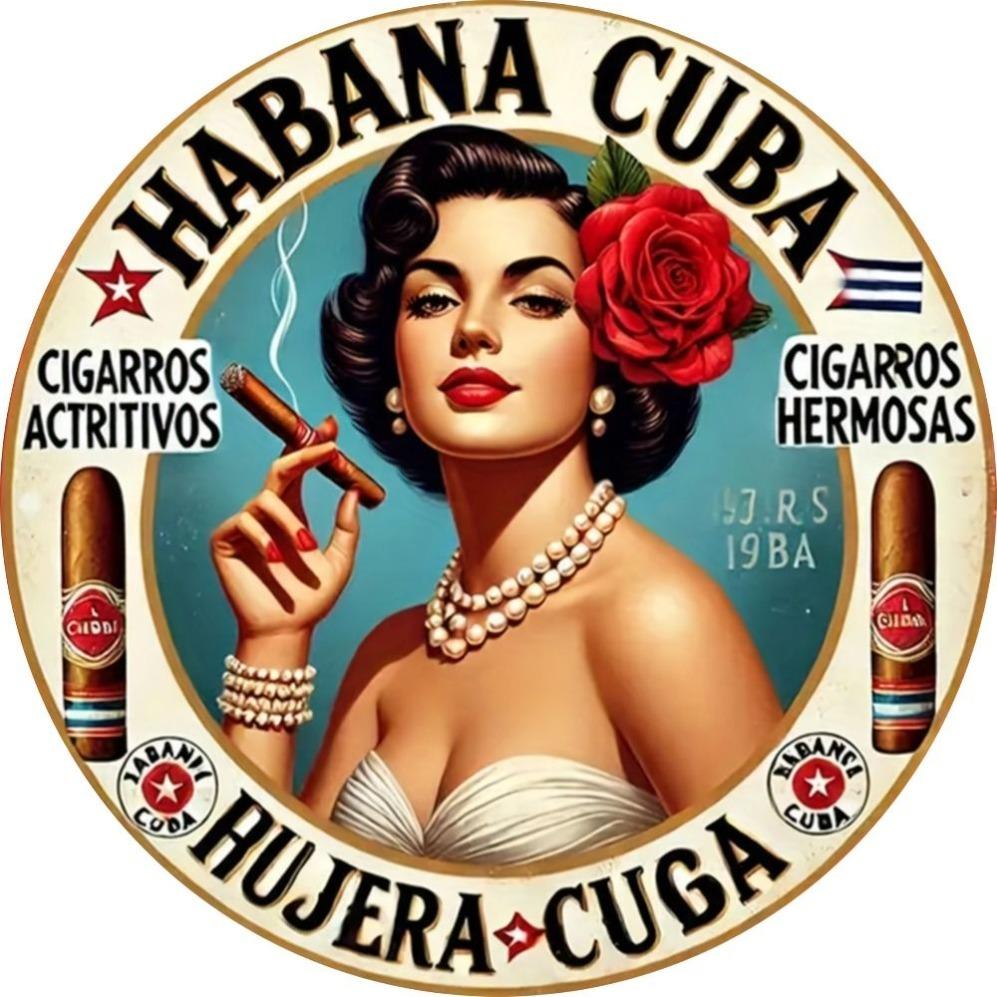 Vintage Havana Style Cigar Girl Round Metal Sign Retro Bar Man CaFlat D Metal Sign Hanging Decorative Accessories