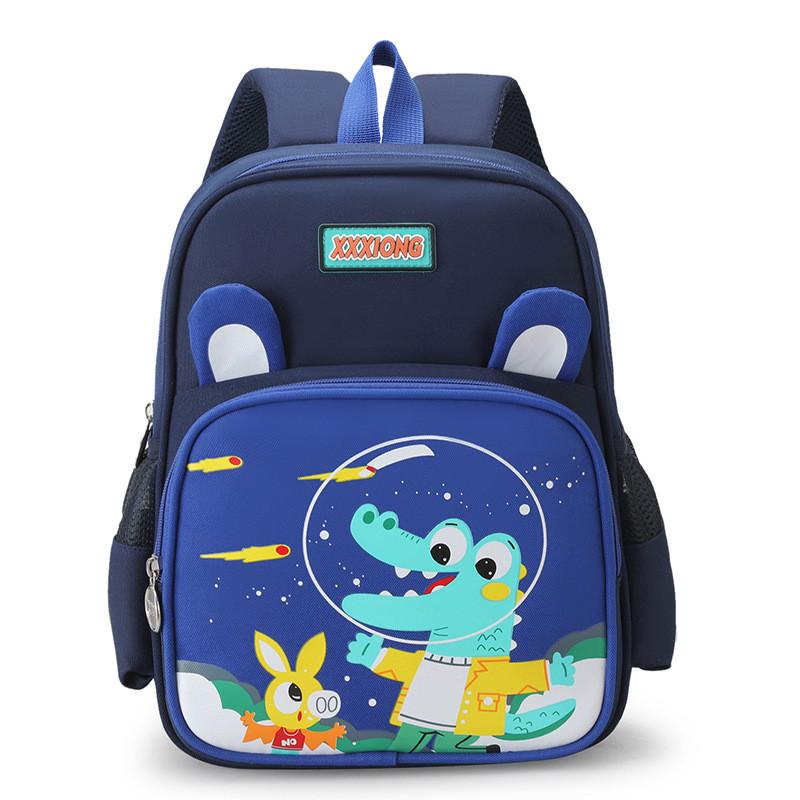 Charming Preschool Backpack For Kids Soft Nylon Material With Animal Print Design Dark Blue Blue
