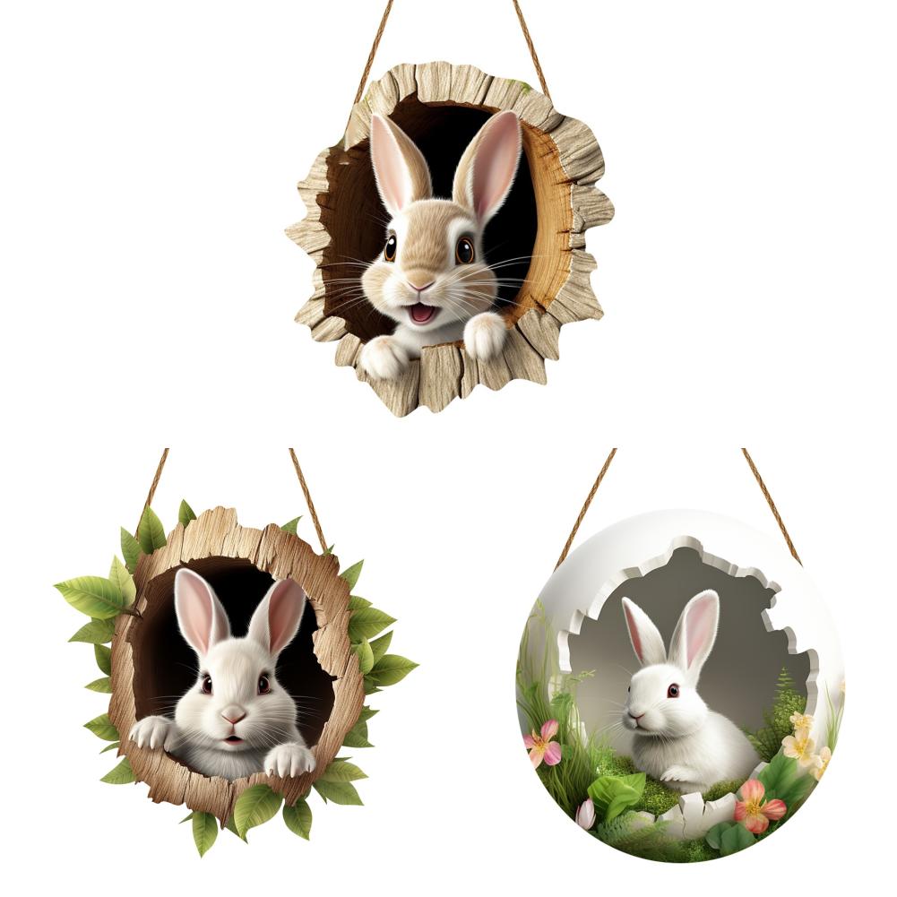 3/1 Set Easter Bunny Door Sign Pendant Decoration Wooden Hanging Spring Happy Rabbit Construction Door Easter Party Decor 2025