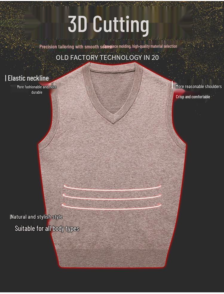 Men's V-Neck Knitted Vest: Thick Sleeveless Sweater for Autumn/Winter - Solid Color, Middle-Aged Business Style