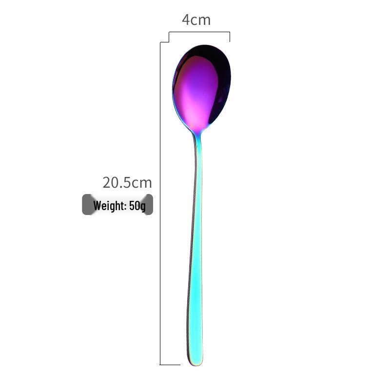 304 Stainless Steel Long Handle Gold-Plated Mixing Spoon and Fork Set, Korean Style