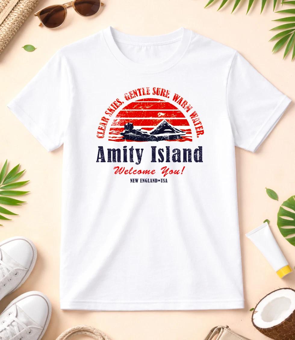 Amity Island Jaws Men/ Women  Black-White T Shirt K503 L