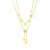 Gold Plated Double Layer Lariat Necklace with Disc and Clear Stone Charms Fashion Jewelry for Women