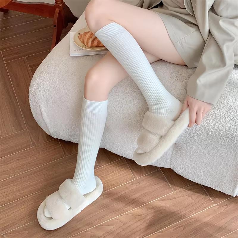 Retro Damenstrümpfe Neue Mode Herbst Lässig Einfarbig Japanischer Stil Warme Socken für Frau Weiche Winter Kniestrümpfe Lang