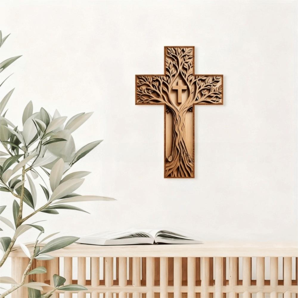 Baptism Gifts Wooden Wooden Cross Handcrafted Hanging Plaque Cross Wall Decor 3D Design Crucifix Wall Art Christian Prayer