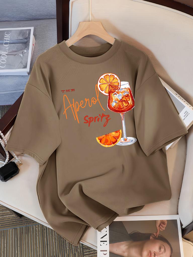 Lemon Red Wine Printed T-Shirt Women Cotton Y2K T Shirts All-Match Summer Clothing Comfortable Oversized Female Tee Tops