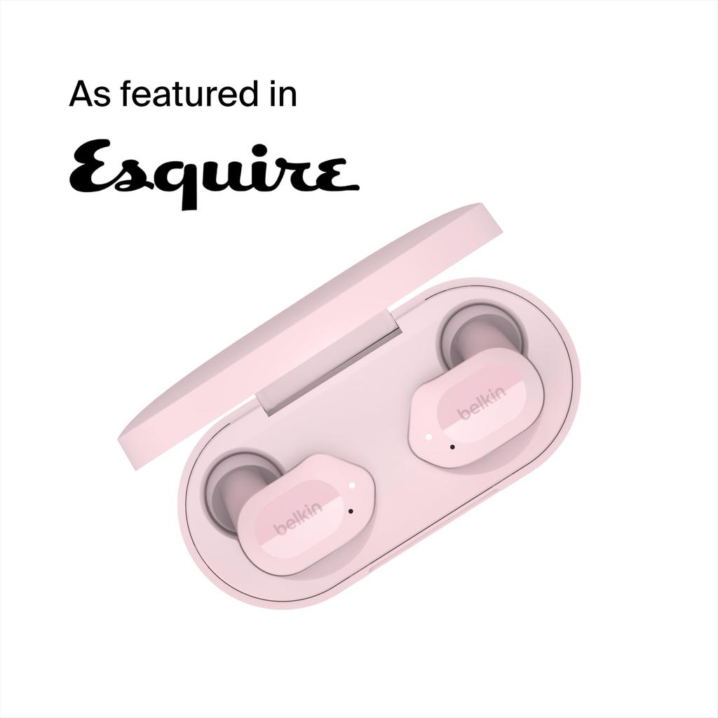 Belkin SOUNDFORM Play True Wireless Earphones Bluetooth 5.2 6mm Driver 4-Microphone Call Noise Reduction Water-Resistant IPX5 Morandi Pink AUC005btPK