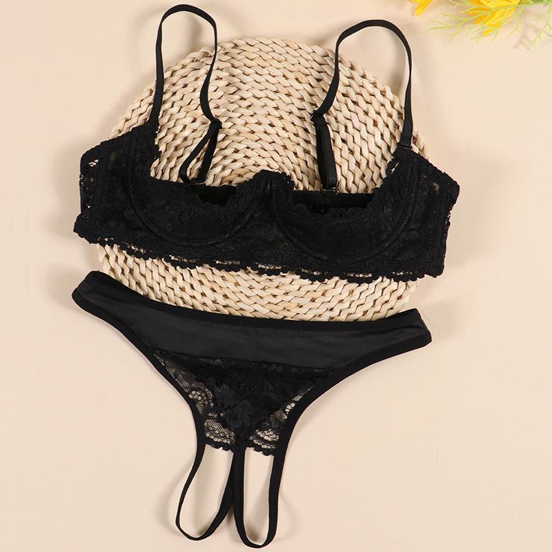 Sexy Women's Bra Panties Lace Set with Leg Rings Neck Rings Sex Underwear