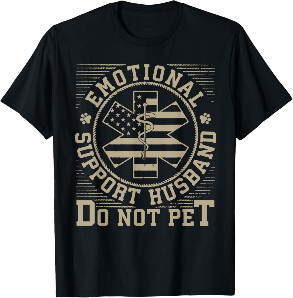 Emotional Support Husband Do Not Pet EMS Star TShirt Casual Mens Graphic Tee