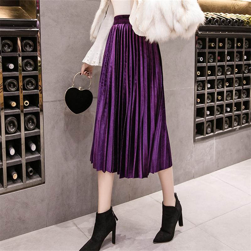 Buy Autumn Winter Velvet Skirt High Waist Skinny Large Swing Long