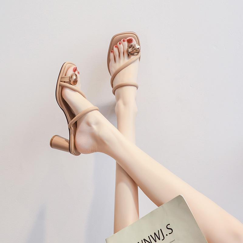 9605-3 Half-drag Women's Outer Wear 2025 Summer New French Gentle Fashion High-heeled Cool Slippers