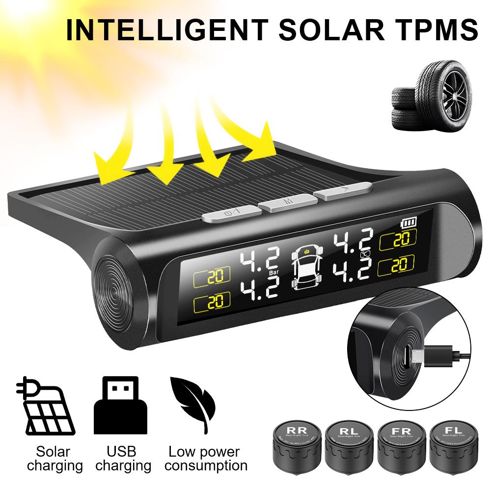 Car TPMS Tyre Pressure Monitoring System Solar Power Auto Security Alarm Systems Tire Pressure Solar Power External Sensor Auto Accessories