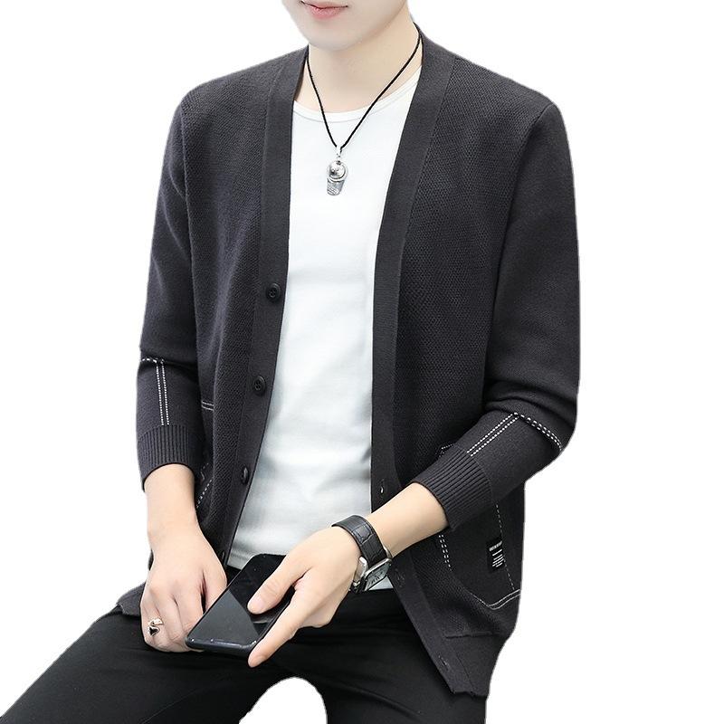 Autumn New Jacket Youth Sweater Pocket V-Neck Knitted Cardigan Men's Casual Thin Fashion Trend
