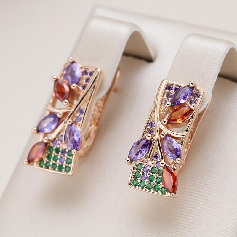 Luxury  Rose Gold Color Flower Drop Earring Colorful Natural Zircon Brilliant Earrings Fashion Bridal Wedding Jewelry
