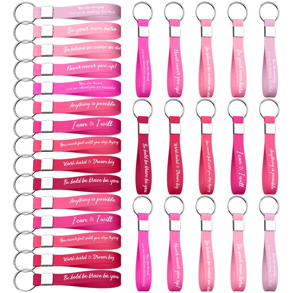 30 Pcs Employee Appreciation Gifts Bulk Inspirational Keychains Gift For Women Motivational Quote Key Chains Silicone Rings Than