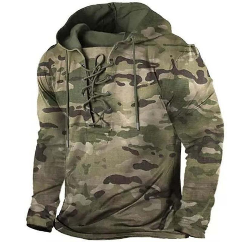 Men's Cyber Compass Graphic Hoodie Lace-Up Front Long Sleeve Pullover Sweatshirt