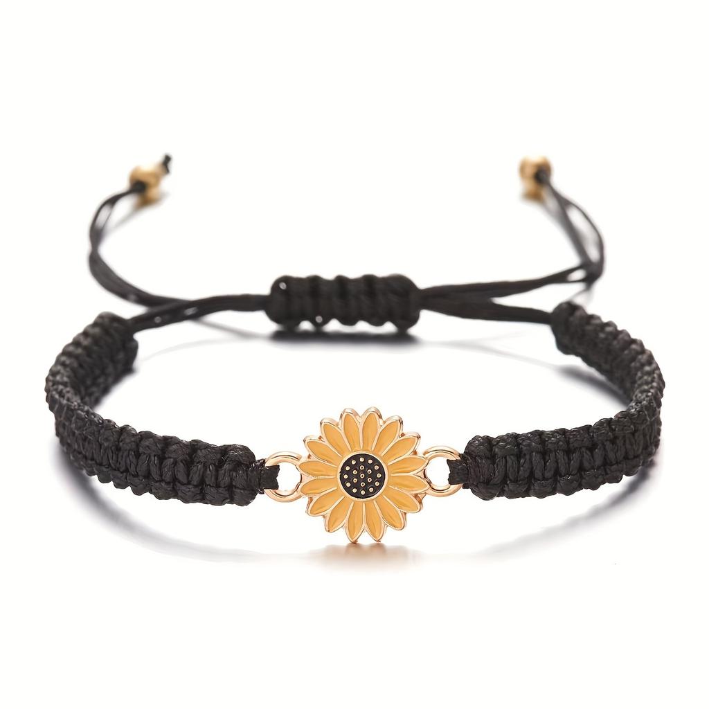 [Synthetic Fiber Rope Fashion Accessory] Chic Sunflower & Daisy Braided Bracelet - Fashion Accessory, Synthetic Fiber Rope