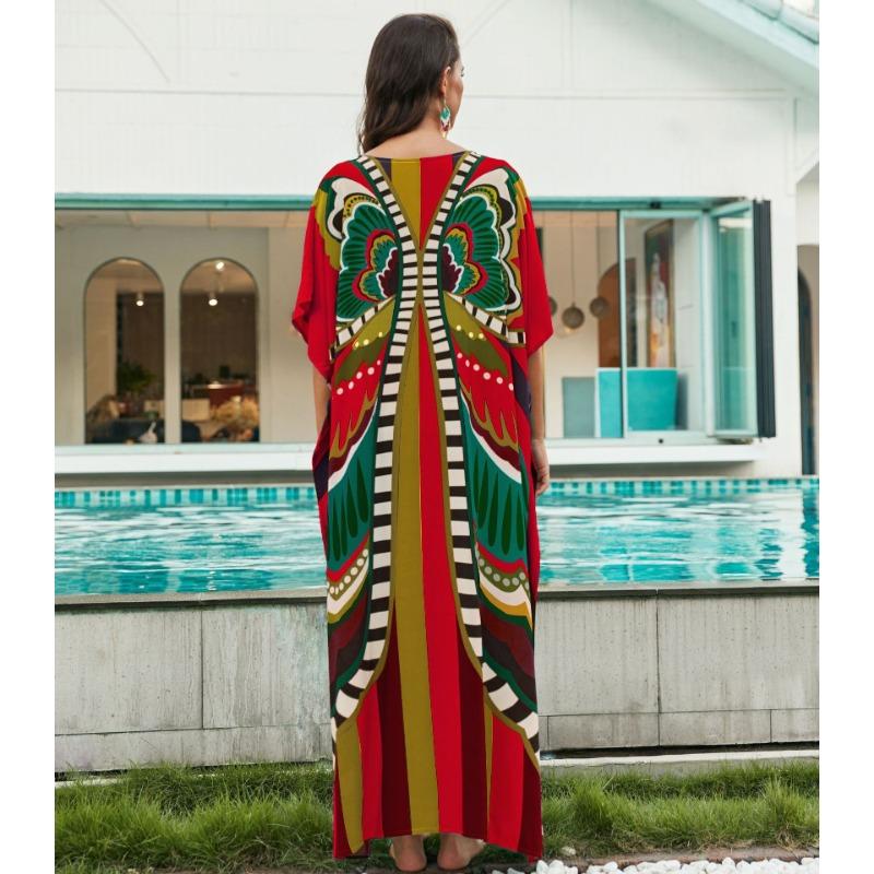 Summer Women's Dress Plus Size Printed Beach Cover-up Loose Holiday Sunscreen Bikini Cover-ups