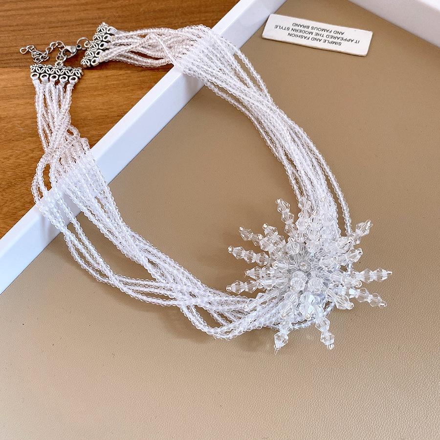 Multi Layer Crystal Beaded Flower Necklace Exquisite Clavicle Chain Jewelry