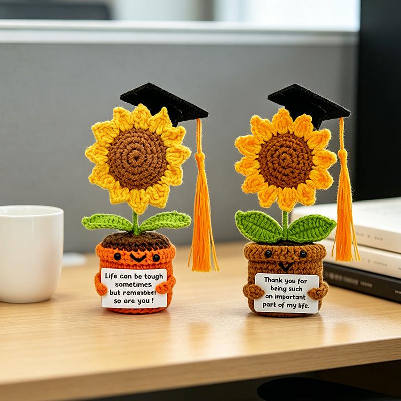 Hand-Knitted Wool Sunflower Bouquet: Perfect Graduation or Teacher's Day Gift