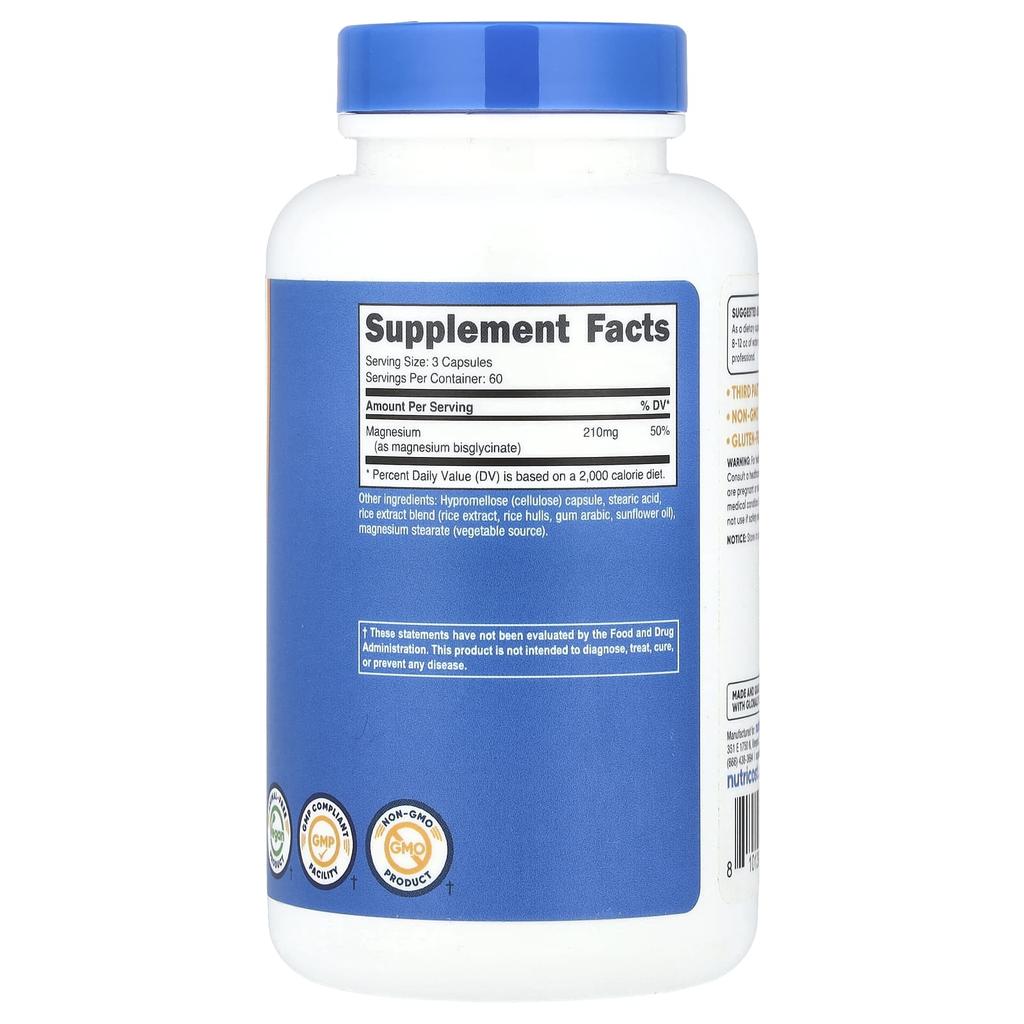 Magnesium Glycinate, 180 Capsules (70Mg per Capsule)