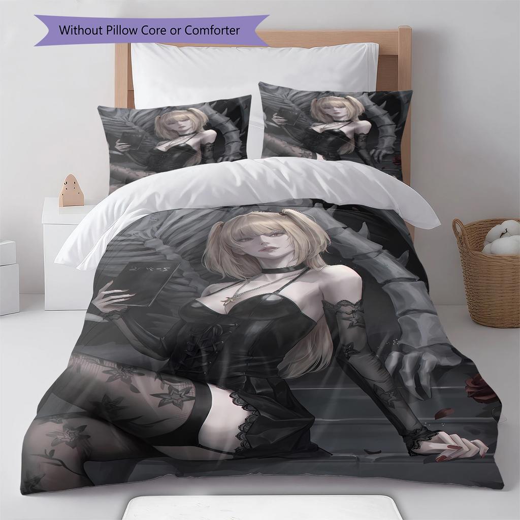 Amane Misa Death Note Pattern Bedding,Quilt Set Quilt Cover Pillowcase Home Birthday Gift (1 * duvet cover + 2 * pillowcase, without core)
