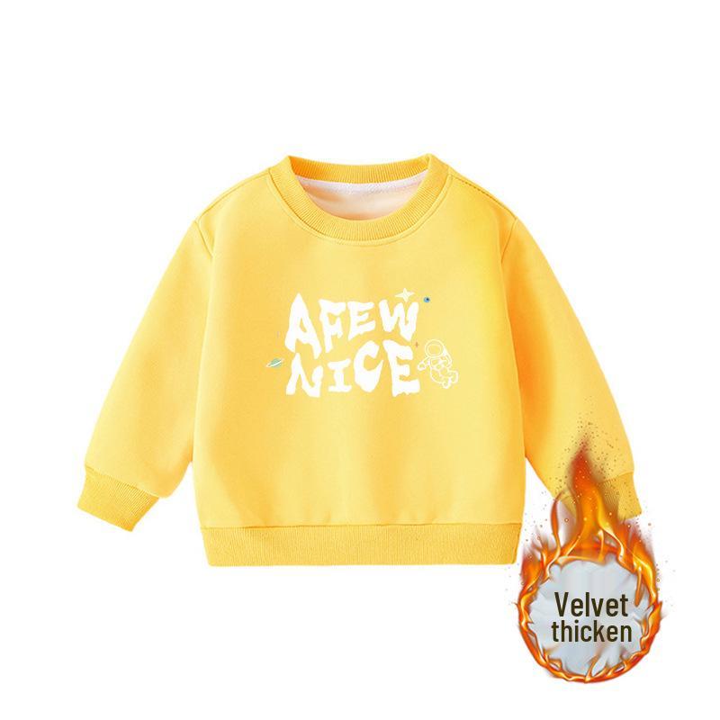 Children's Cartoon Print Velvet Lined Hoodie - Round Neck, Long Sleeve, Thickened Warm Base Layer