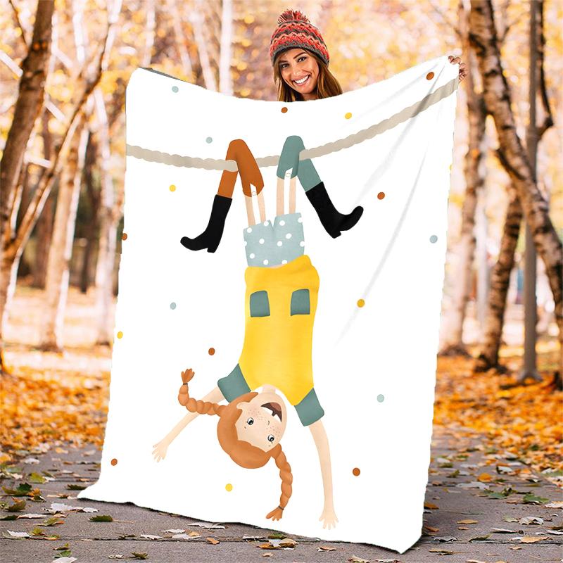 Coperta in Flanella di Pippi Calzelunghe Morbida Calda per Tutte le Stagioni, Design per Campeggio, Viaggio in Auto, Escursionismo Divano, Letto, Ufficio Regalo Perfetto per Feste